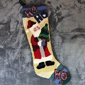Hand-Hooked Latchhook Giant Wool 36" Santa Christmas Stocking Felted Wood